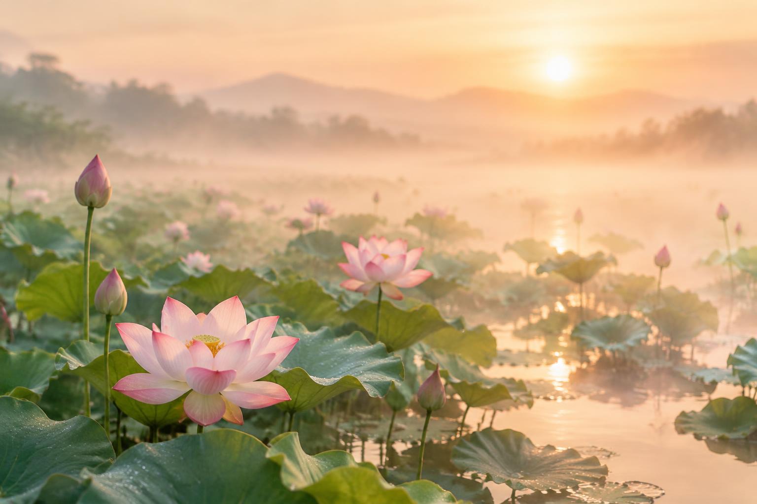 Sen nở trên mặt hồ